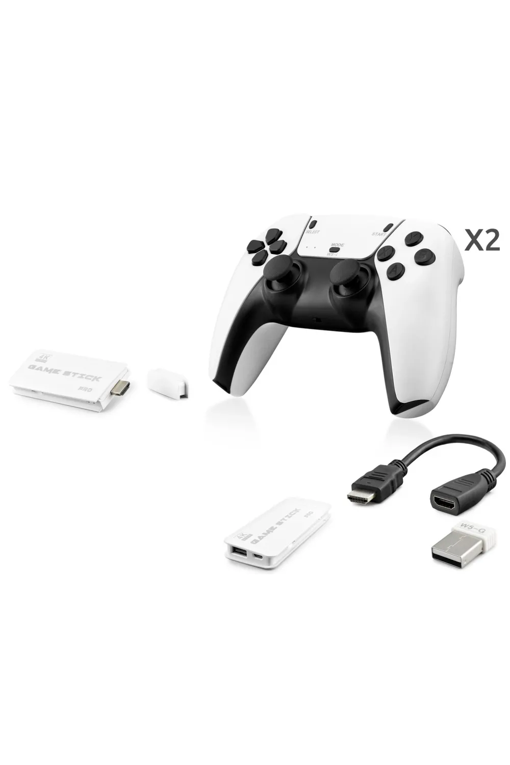 Retro Oyun Stick Hdmi Çift Gamepad Seti 2.4G Kablosuz - Beyaz HD330
