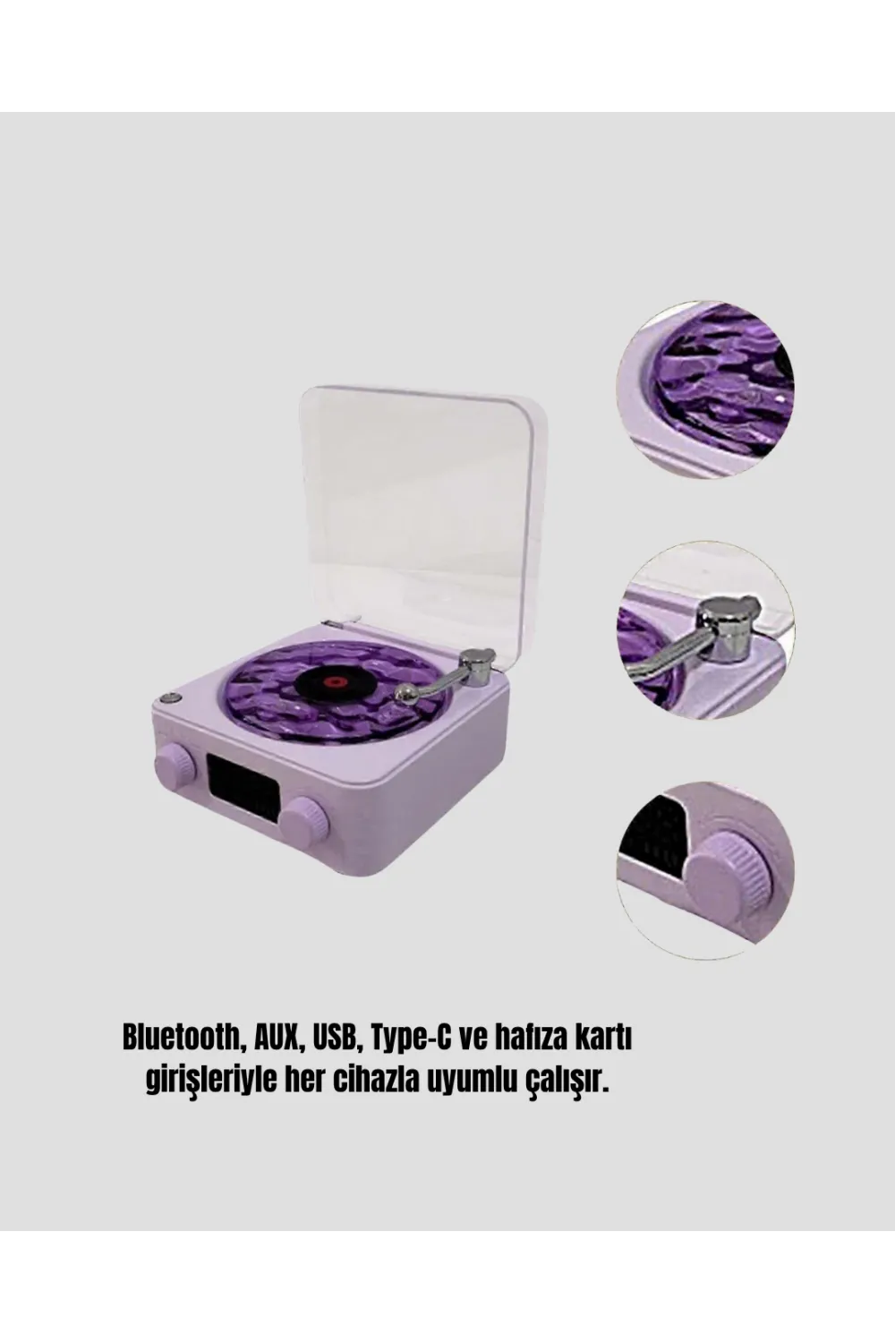 Retro Pikap Hoparlör Bluetooth Aux Usb Type-c Projektörlü 360° Sesli Taşınabilir