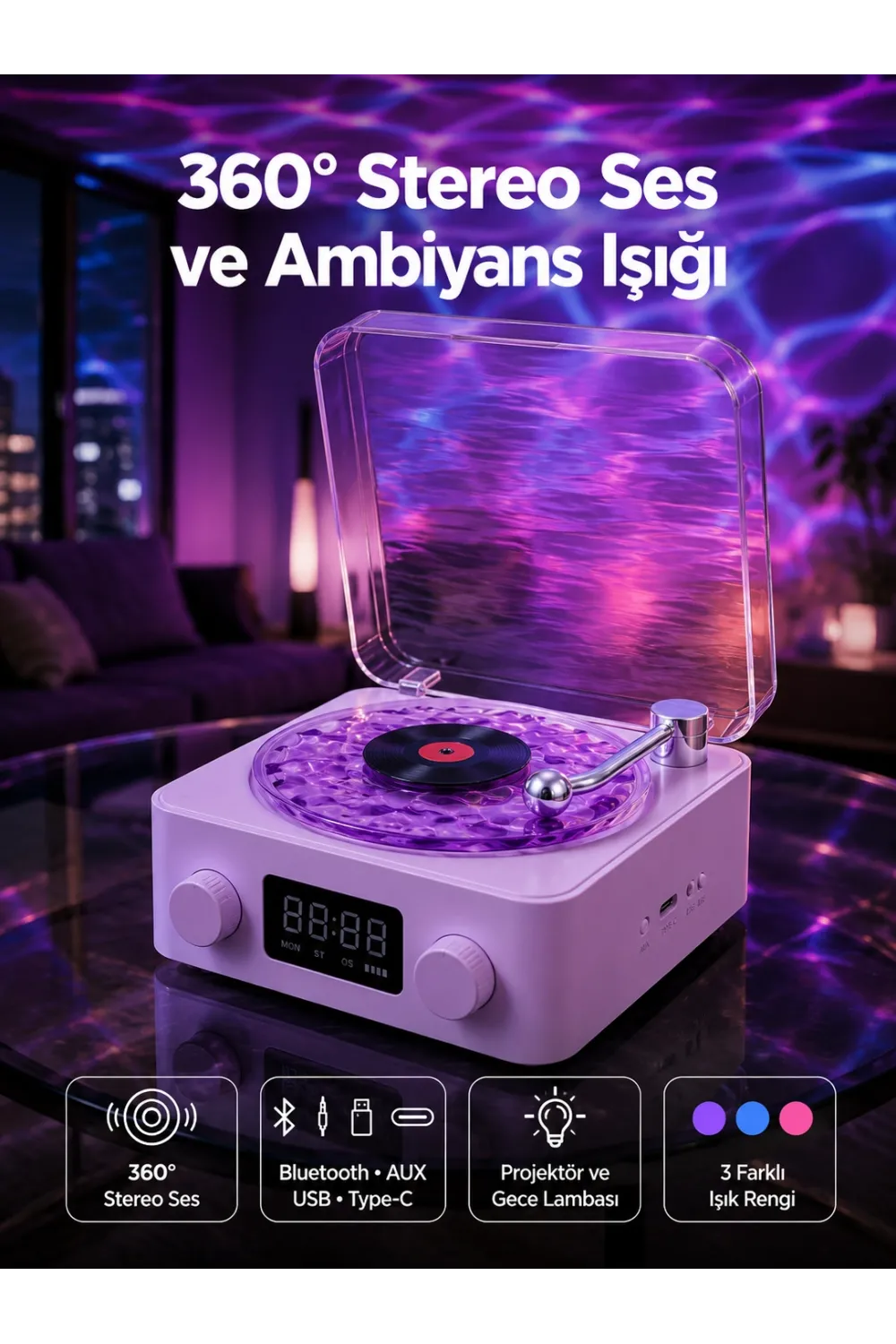 Retro Pikap Tasarımlı Bluetooth Hoparlör – Projektörlü Şarjlı Lamba