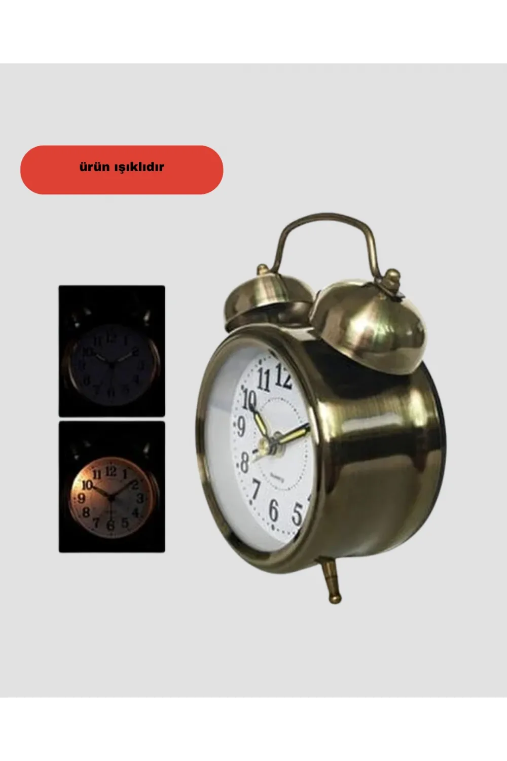 Retro Tarz Bronz Dekoratif Masa Saati Metal Gövde Yüksek Sesli Alarm