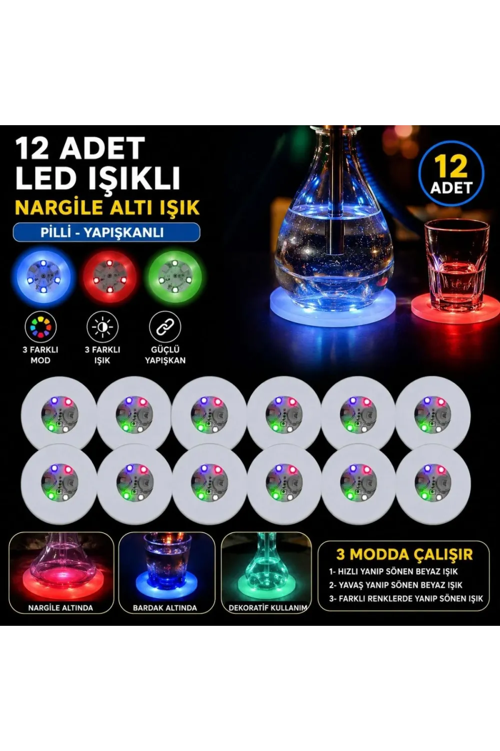 Rgb Led  Altı Işık 12’li Set
