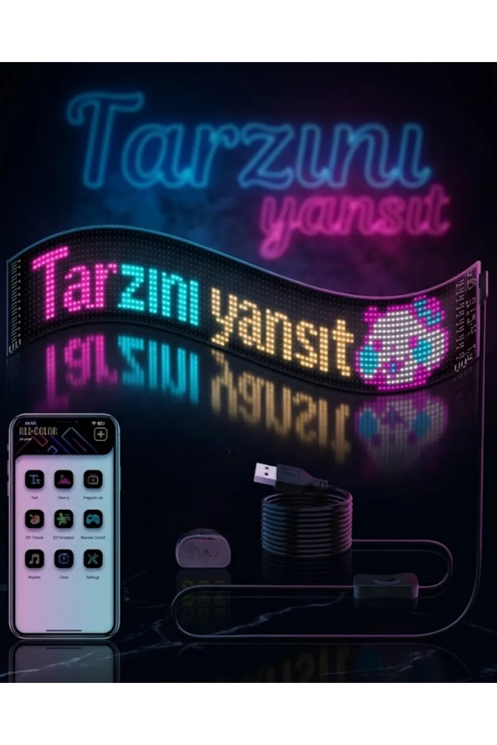 Rgb Led Matrix Panel Esnek Yapı Uygulama Kontrollü Kayan Yazı Ekranı