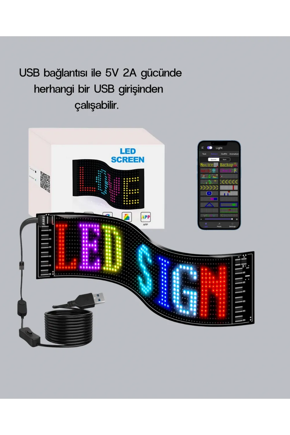 Rgb Led Panel – Usb Güç Girişli, Gıf Ve Yazı Gösterimli Akıllı Ekran