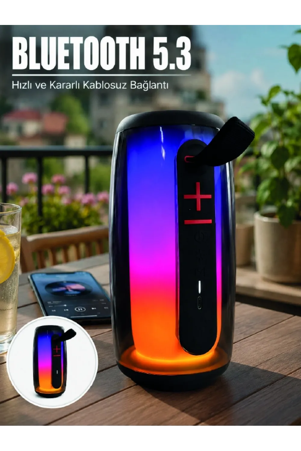 Rgb Led Taşınabilir Bluetooth Speaker Güçlü Bas Ses Type-c Şarj Girişli