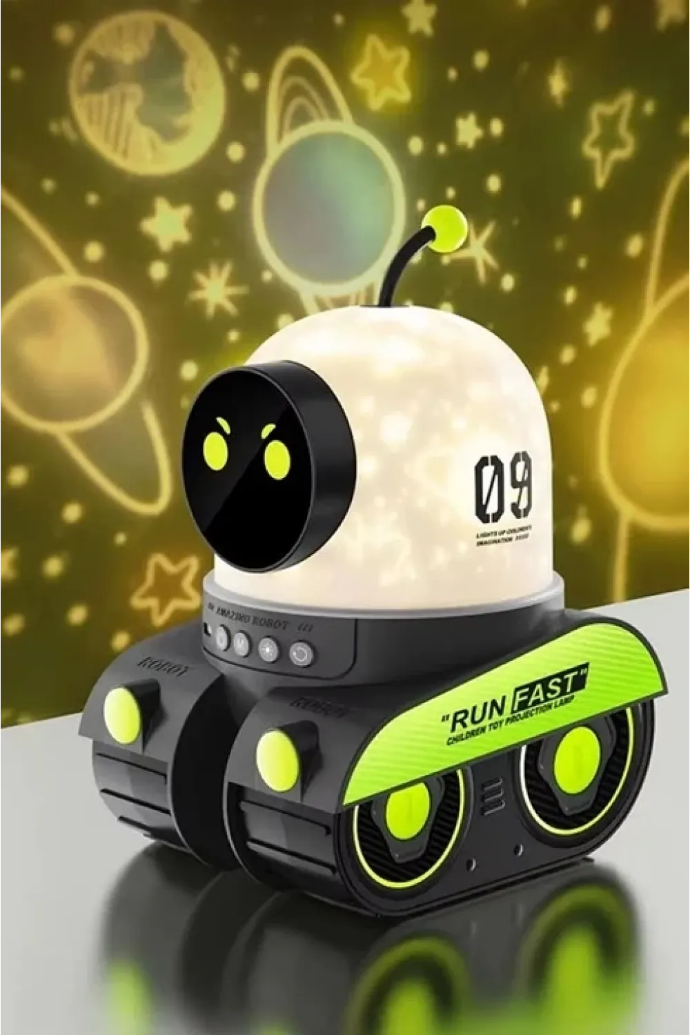 Robot Projeksiyon Gece Lambası Hoparlörlü Şarjlı Yıldızlı Gökyüzü Temalı Led Projeksiyon Lambası