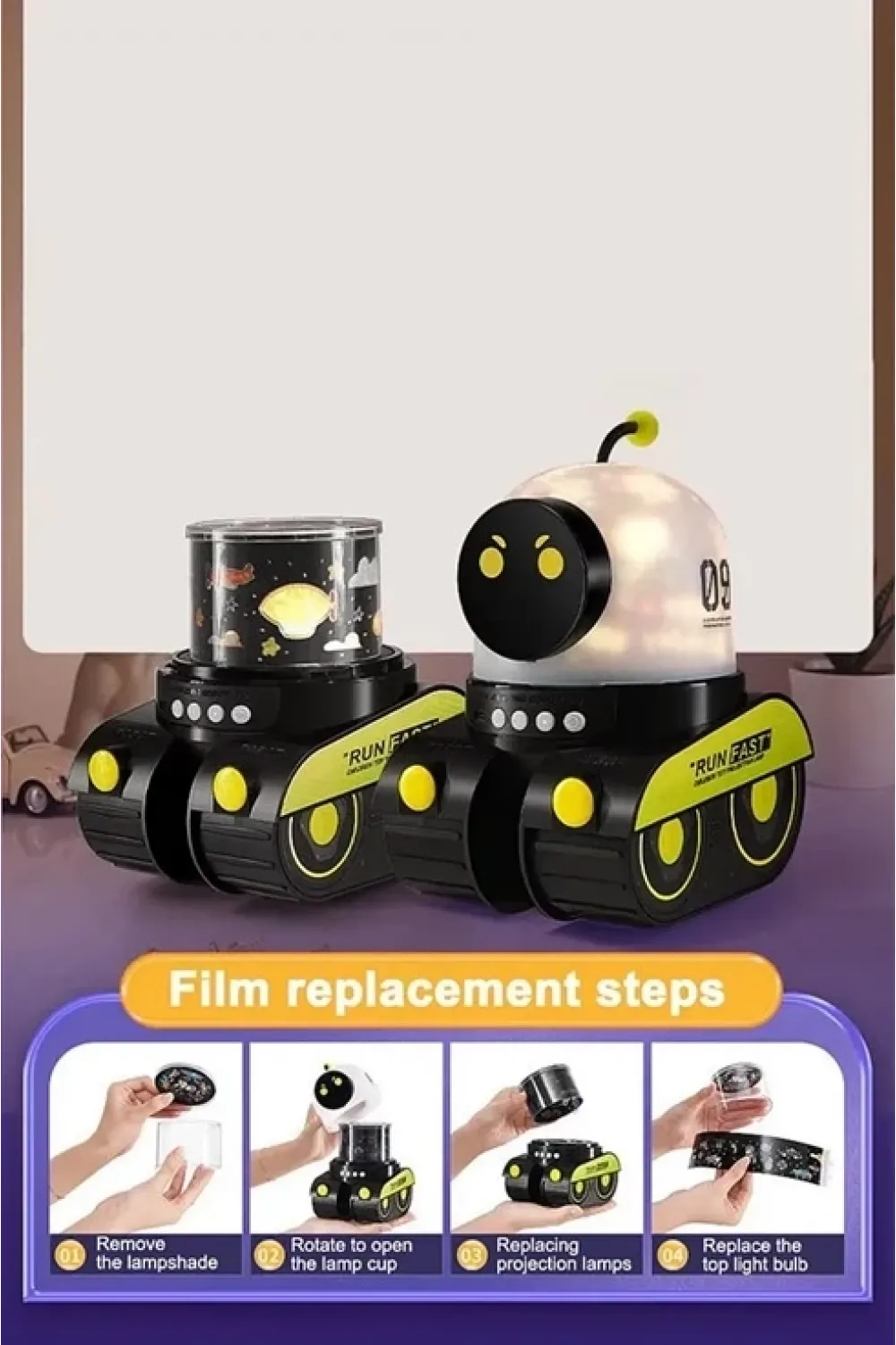 Robot Projeksiyon Gece Lambası Hoparlörlü Şarjlı Yıldızlı Gökyüzü Temalı Led Projeksiyon Lambası