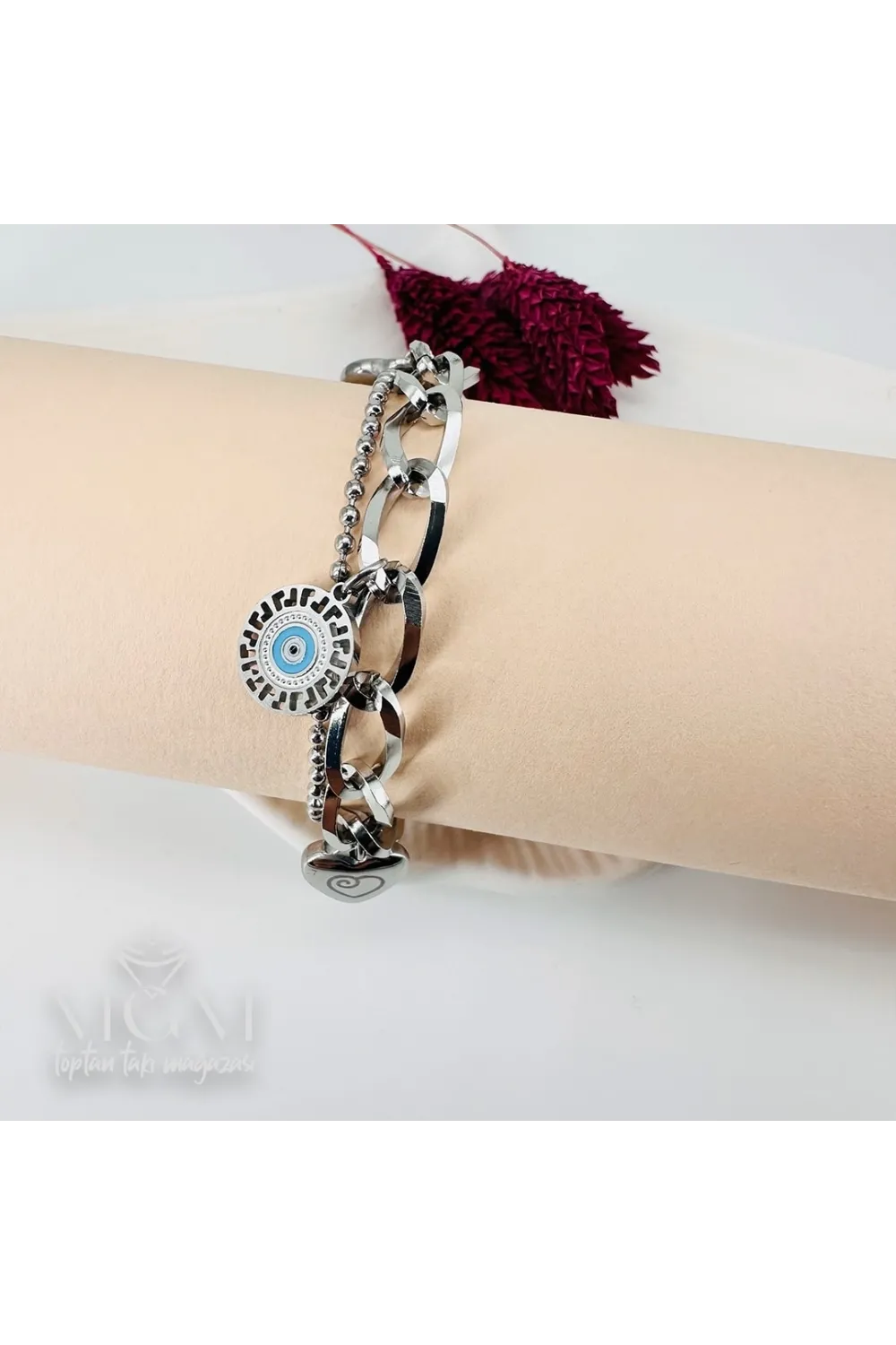 Rodyum Çelik Bileklikler 17+5 Cm Uzatma Payı - Kbl0076