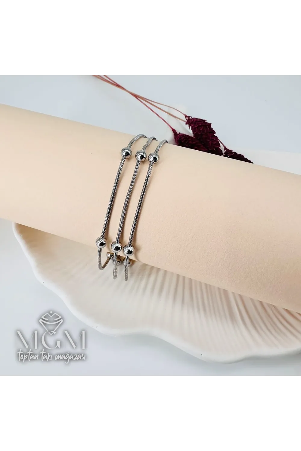 Rodyum Çelik Bileklikler 17+5 Cm Uzatma Payı - Kbl0137