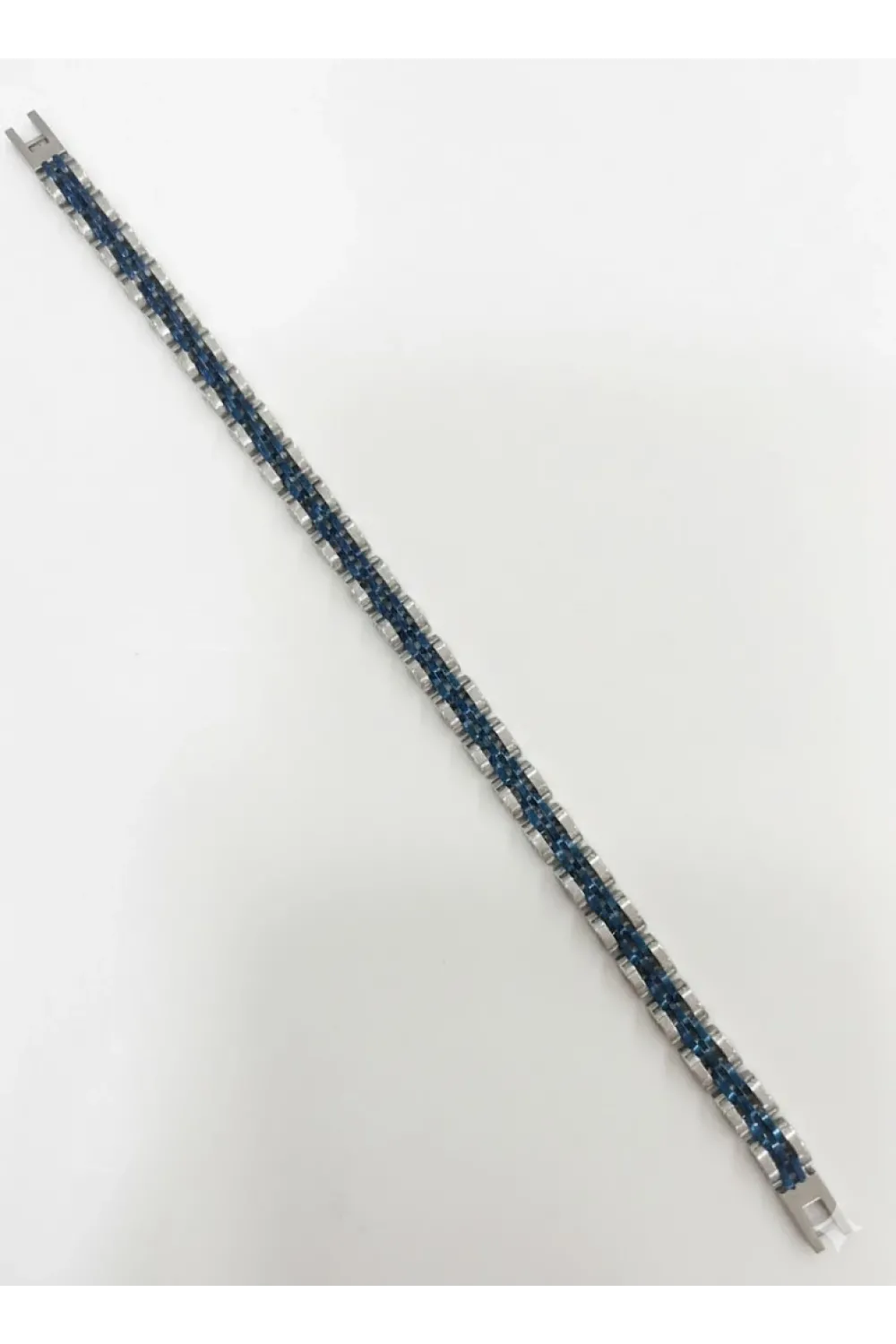 Rodyum-mavi Çelik  Erkek Çelik Bileklik Boy 21.5 Cm / En 0.6 Mm - Ebl0080