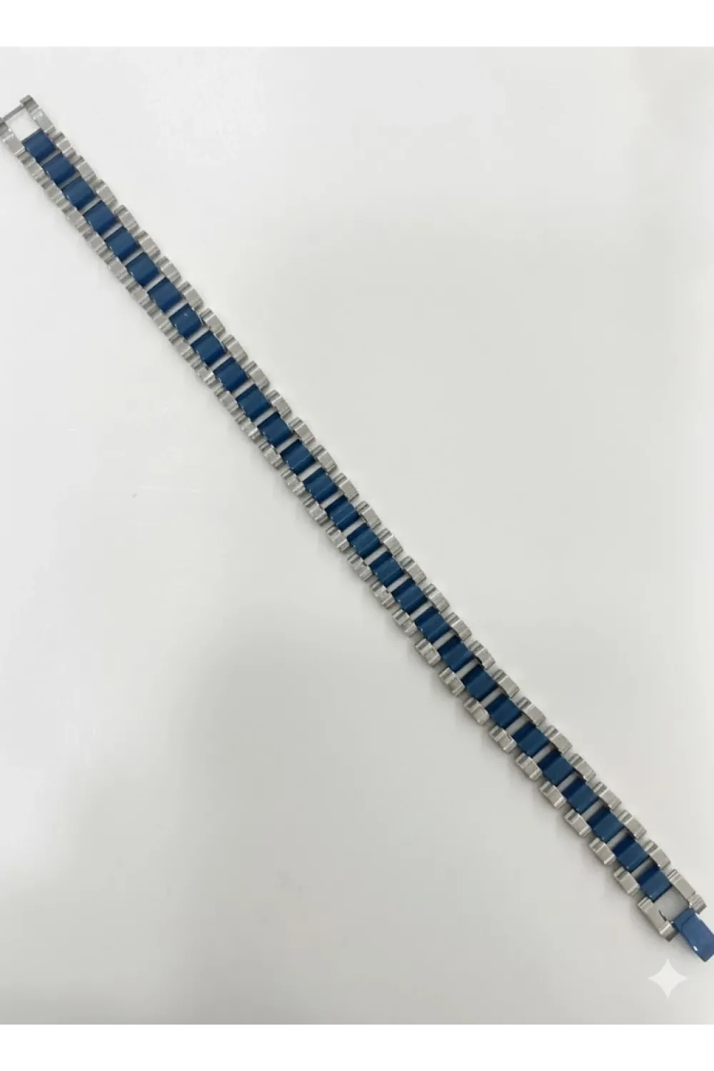 Rodyum-mavi Çelik  Erkek Çelik Bileklik Boy 21.5 Cm / En 1.0 Cm  - Ebl0067
