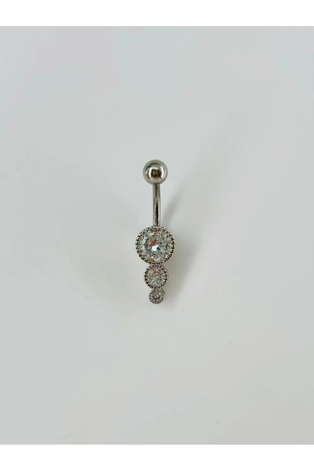 Rodyum Zirkon Taşlı Bar Ve Top: Çelik Göbek - Pg0036