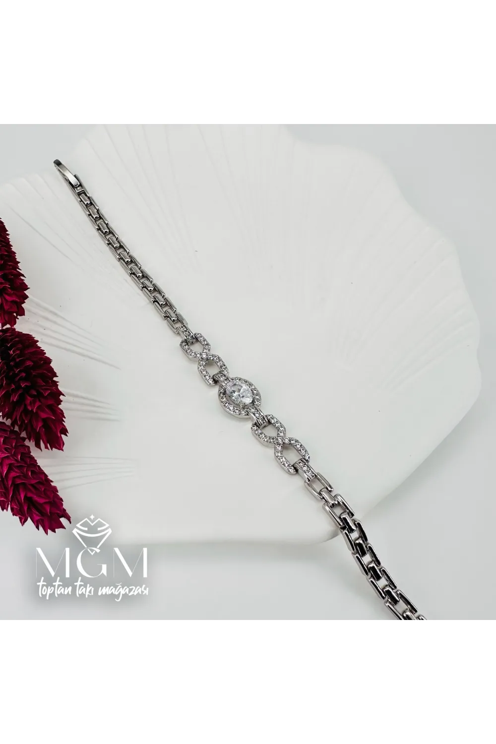 Rodyum Zirkon Taşlı Pirinç Bileklikler 17+2 Cm - IEG0060