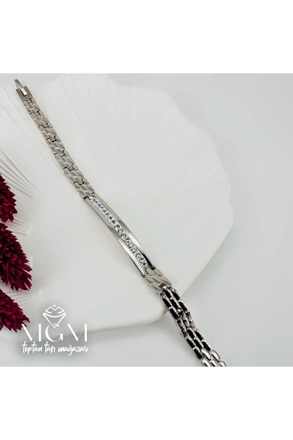 Rodyum Zirkon Taşlı Pirinç Bileklikler 19,5 Cm - IEG0070