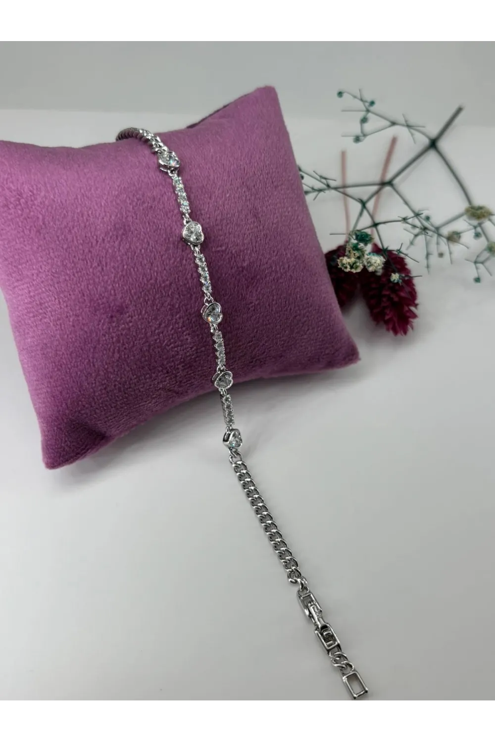 Rodyum Zirkon Taşlı Pirinç Zirkon Bileklikler 17+2 Cm  - IEG0342