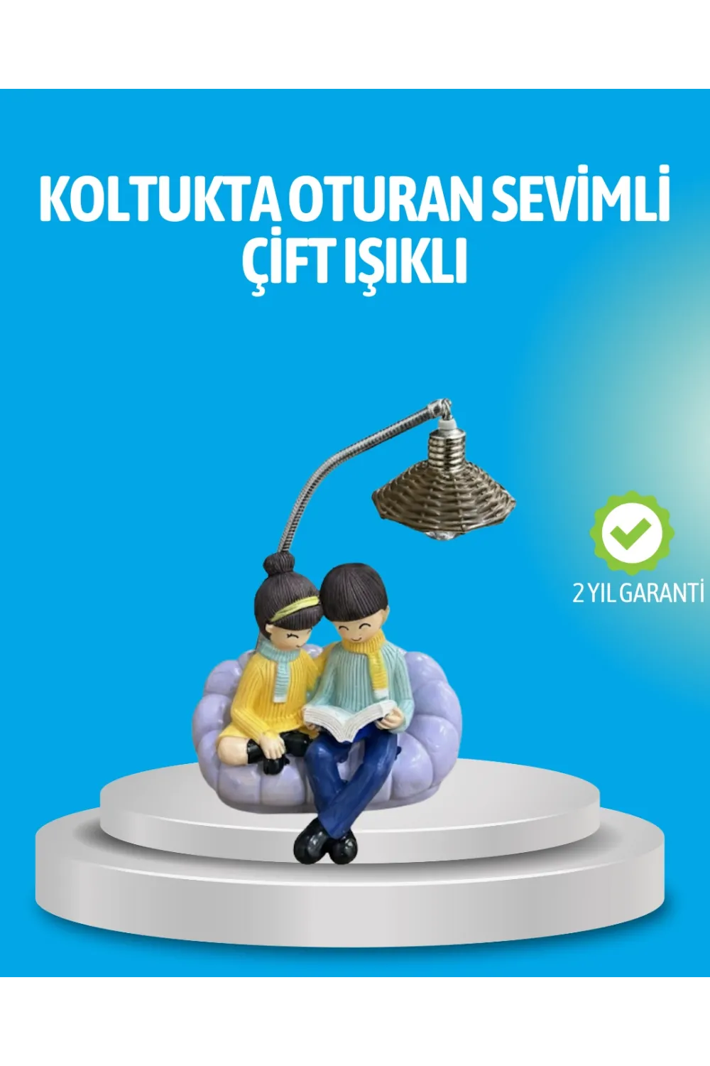 Romantik Çift Figürlü Okuyan Çift Masa Lambası Dekoratif Led Aydınlatma