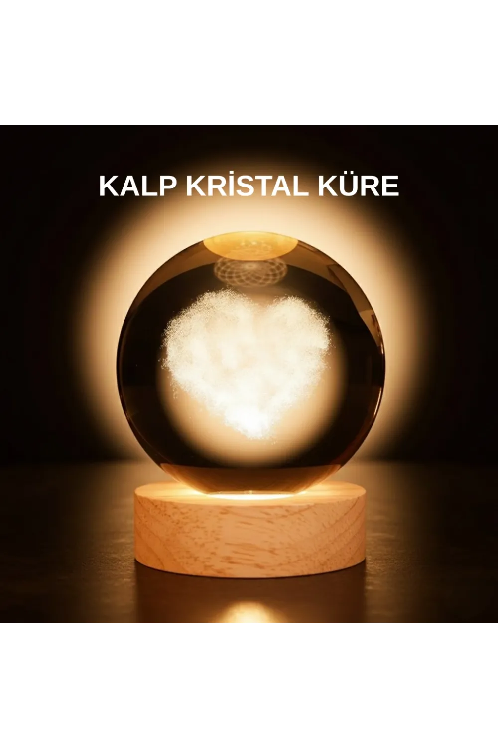 Romantik Kalpli Kristal Cam Küre Usb’li Işıklı Dekoratif Obje