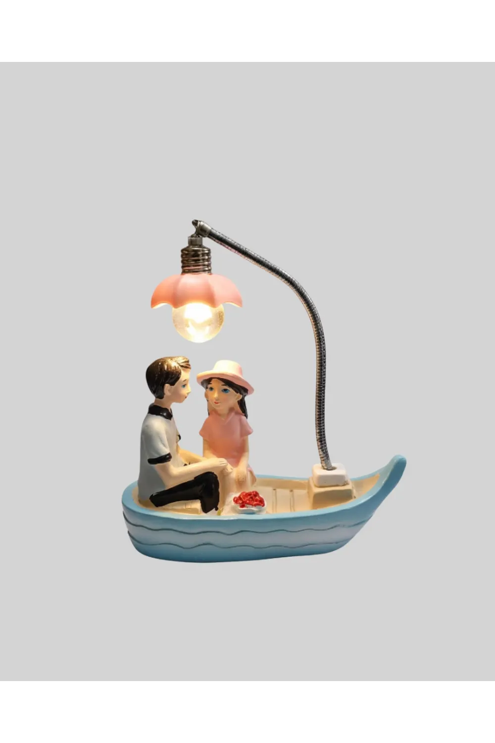 Romantik Sandal Üzerinde Çift Figürü Led Gece Lambası Masa Dekoru Yeni Nesil