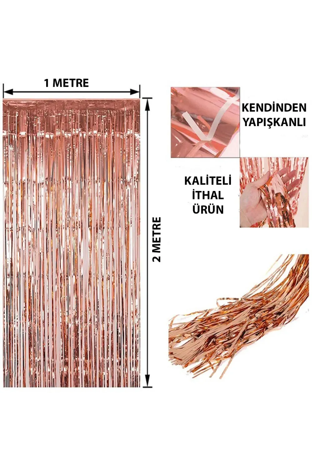 Rose Gold Püsküllü Kapı Perdesi - Parti, Bekarlığa Veda, Doğum Günü 1x2 m