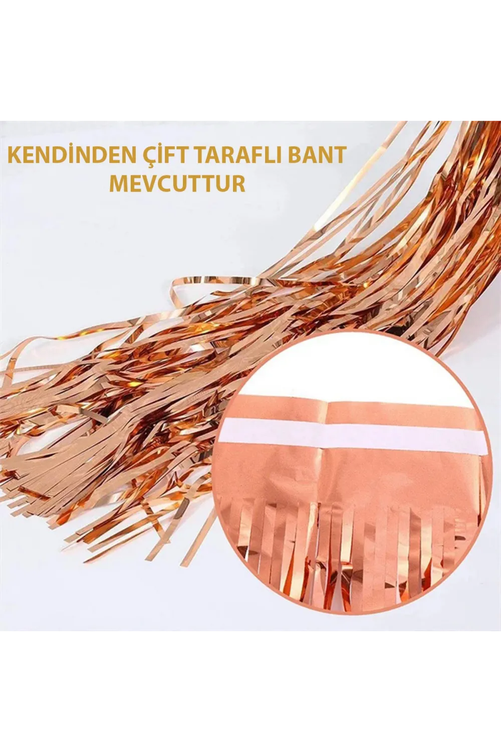 Rose Gold Püsküllü Kapı Perdesi - Parti, Bekarlığa Veda, Doğum Günü 1x2 m