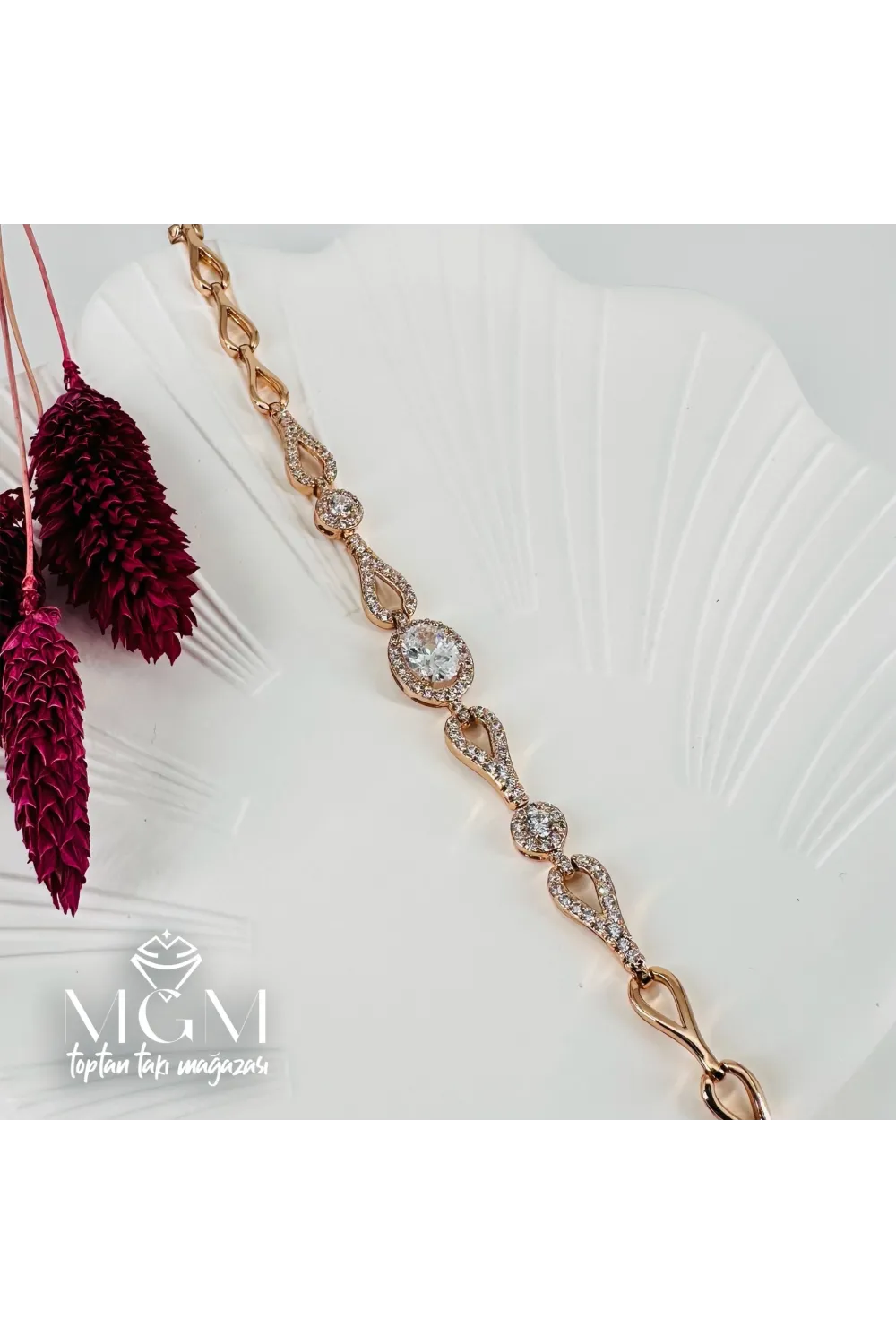 Rose  Zirkon Taşlı Pirinç Bileklikler 17+2 Cm - IEG0073
