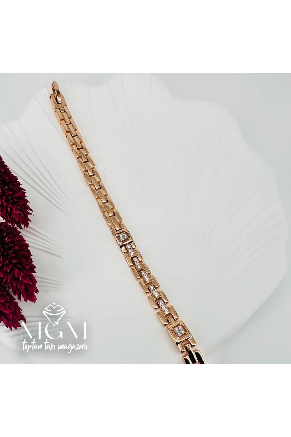 Rose  Zirkon Taşlı Pirinç Bileklikler 19 Cm - IEG0040