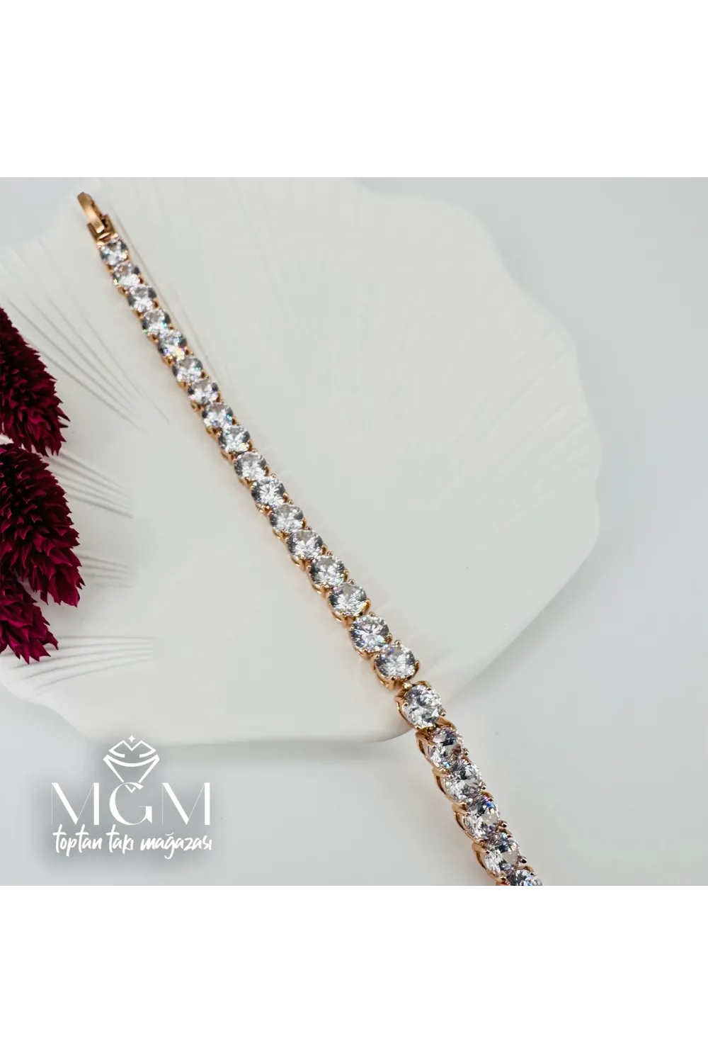 Rose  Zirkon Taşlı Pirinç Bileklikler 19 Cm - IEG0043