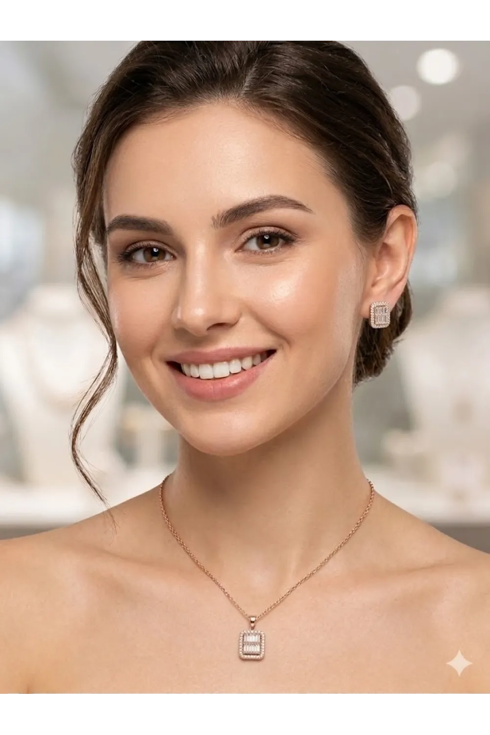 Rose  Zirkon Taşlı Zincir : Çelik Ürünler 40+5 Cm - Set0038