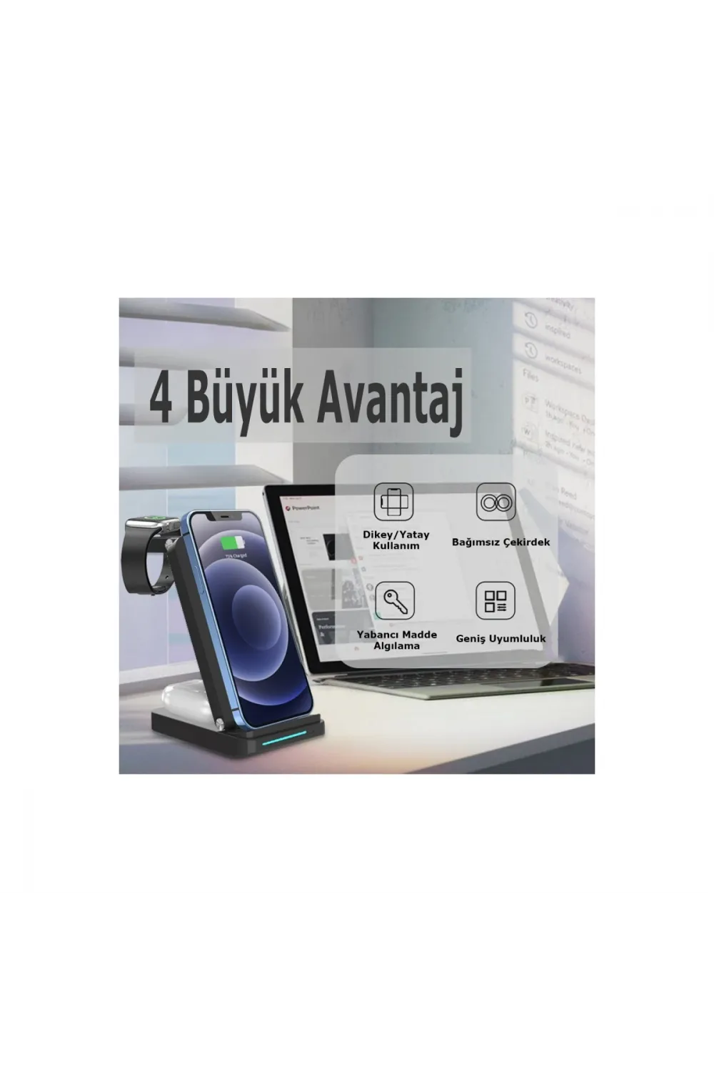 S90 4in1 Kablosuz Şarj Masaüstü Set - Siyah