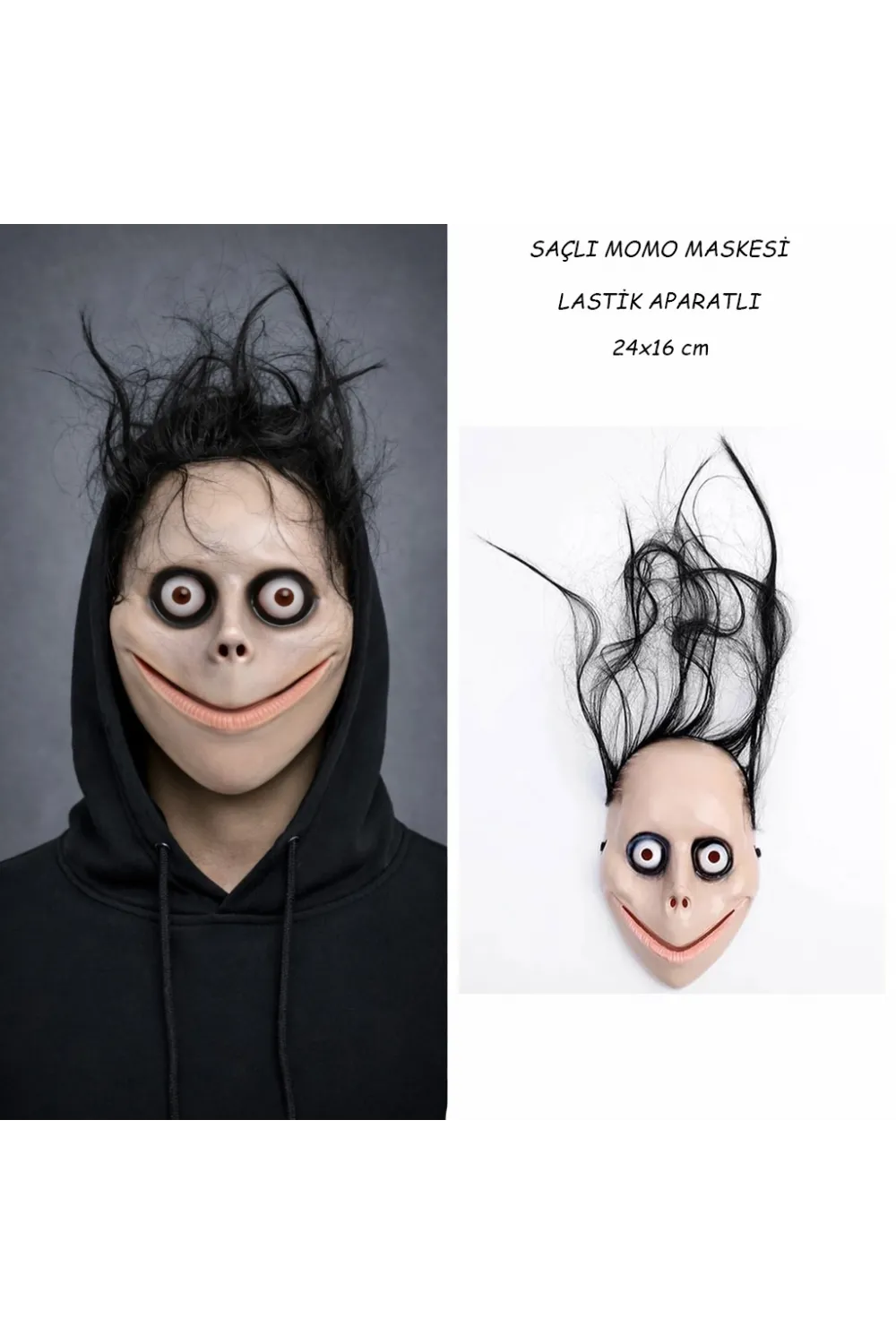 Saçlı Momo Korku Maskesi 24x16 Cm