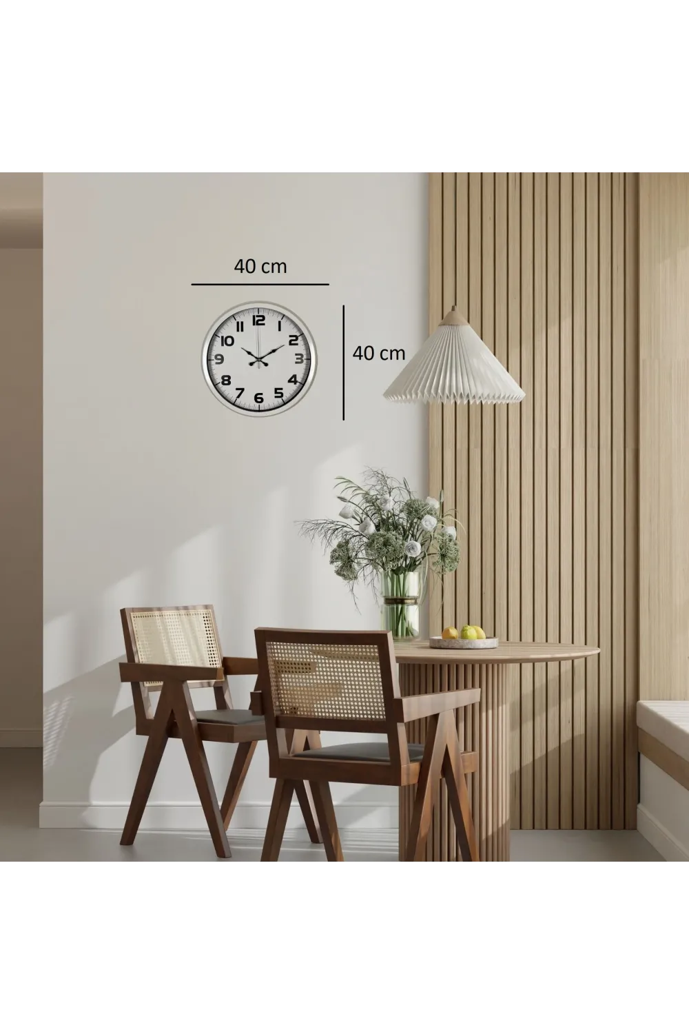 Sade Tasarım Beyaz 40 Cm Metal Duvar Saati