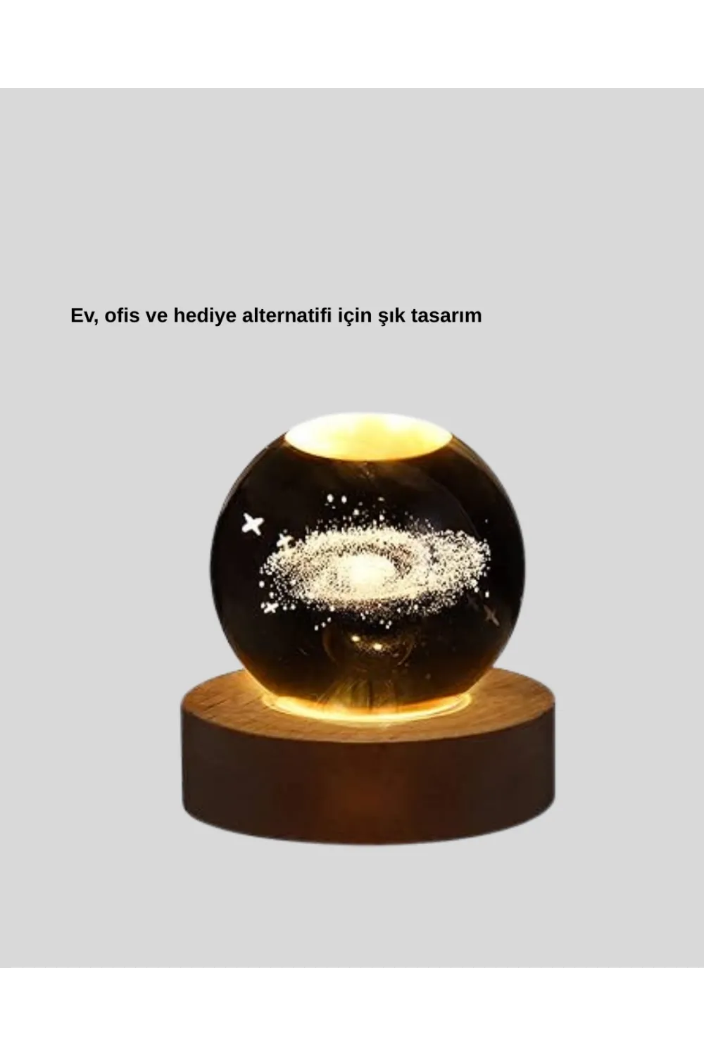Samanyolu Desenli Kristal Küre Ahşap Standlı Gün Işığı Led Masa Lambası
