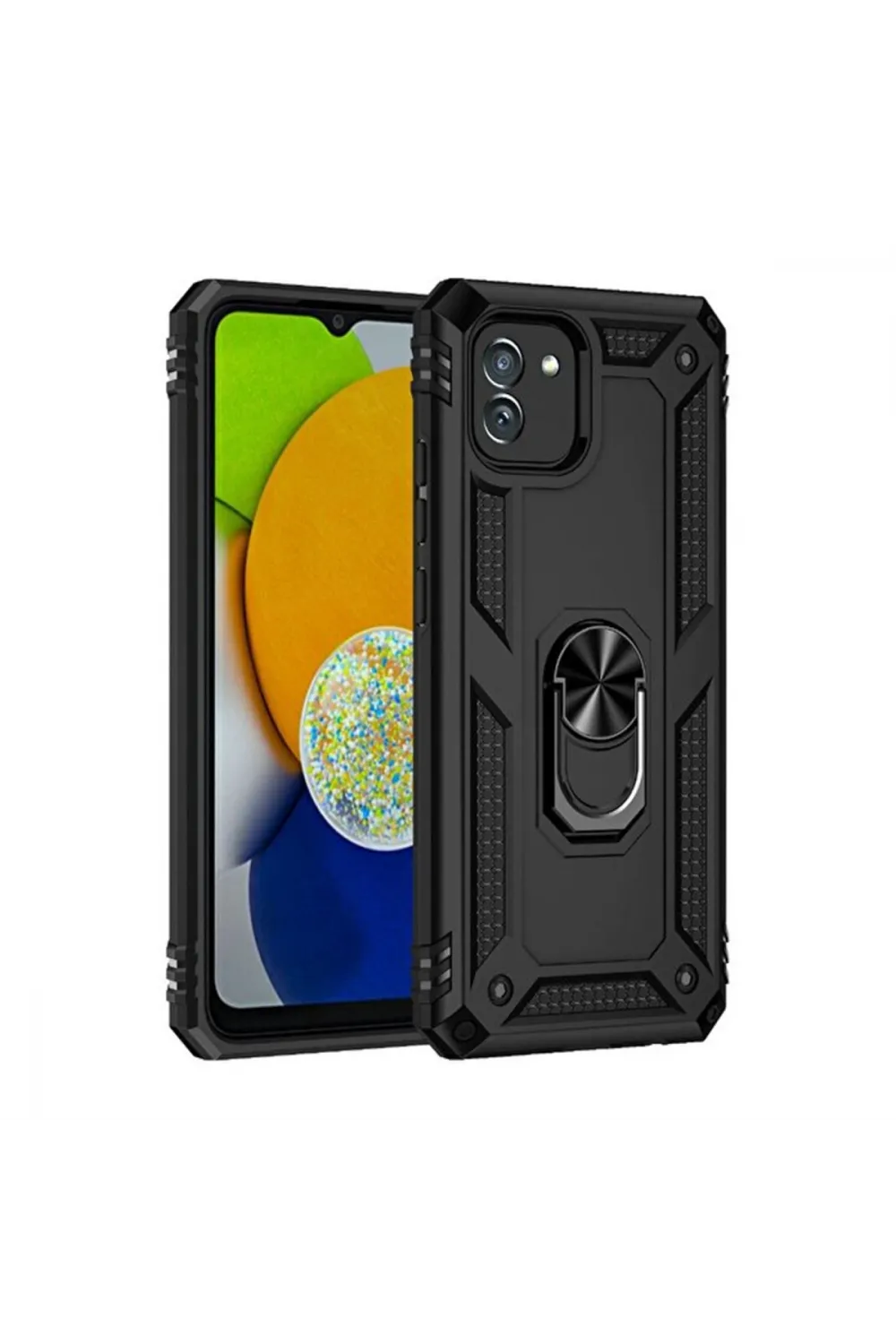 Samsung Galaxy A03 Kılıf Sofya Yüzüklü Silikon Kapak - Siyah