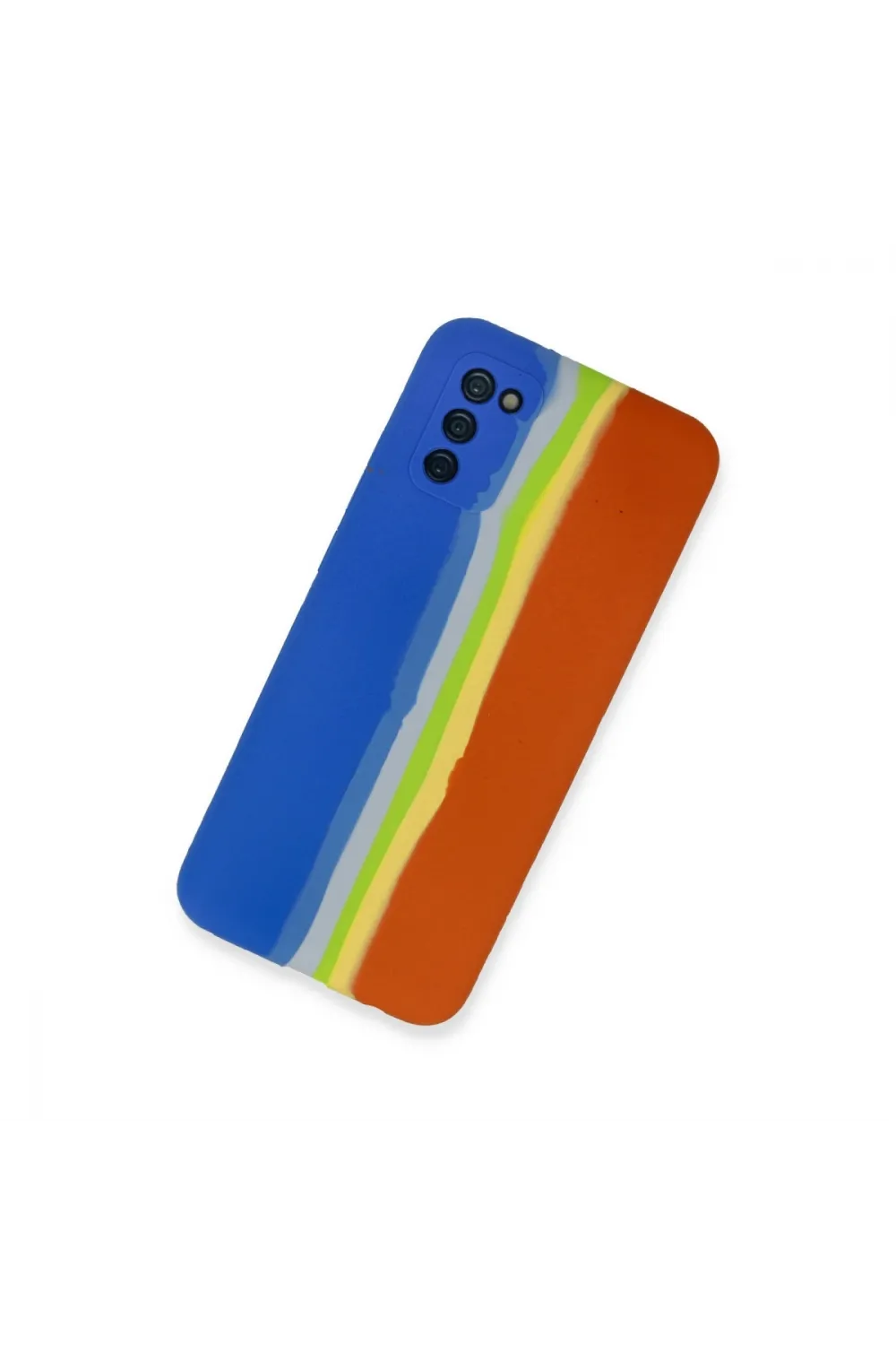 Samsung Galaxy A03s Kılıf Ebruli Lansman Silikon - Mavi-turuncu