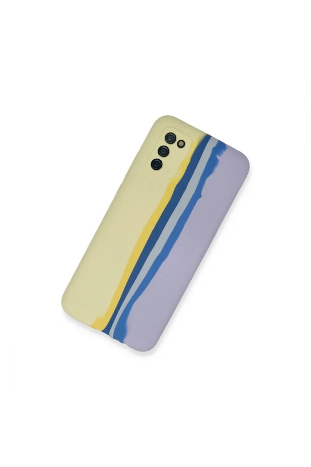 Samsung Galaxy A03s Kılıf Ebruli Lansman Silikon - Sarı-lila