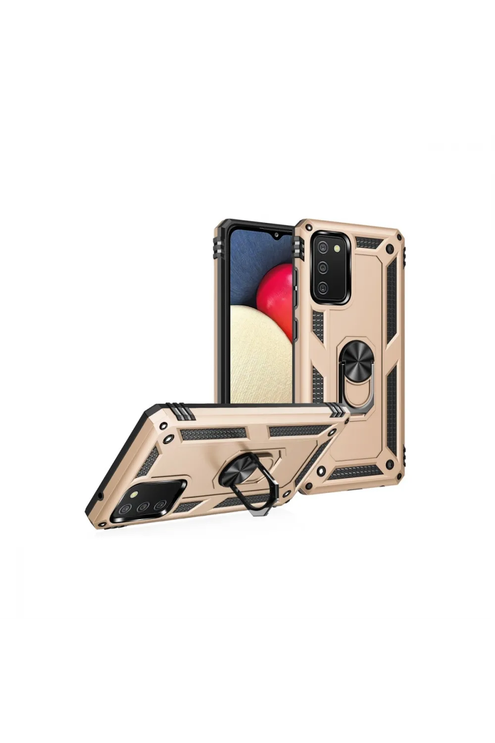 Samsung Galaxy A03s Kılıf Sofya Yüzüklü Silikon Kapak - Gold