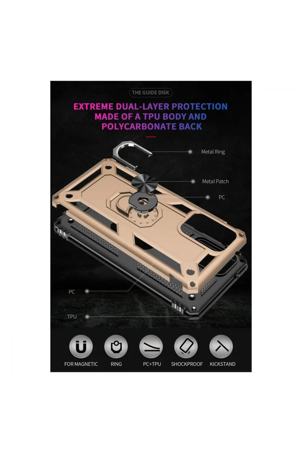 Samsung Galaxy A03s Kılıf Sofya Yüzüklü Silikon Kapak - Gold