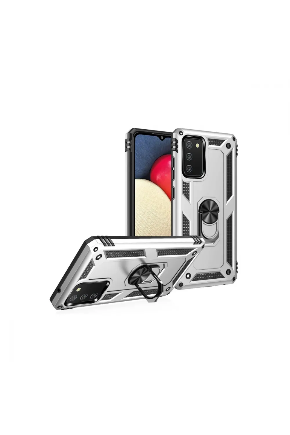 Samsung Galaxy A03s Kılıf Sofya Yüzüklü Silikon Kapak - Gümüş