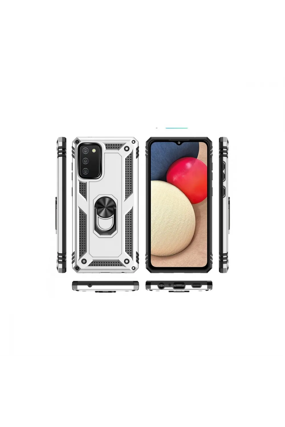 Samsung Galaxy A03s Kılıf Sofya Yüzüklü Silikon Kapak - Gümüş