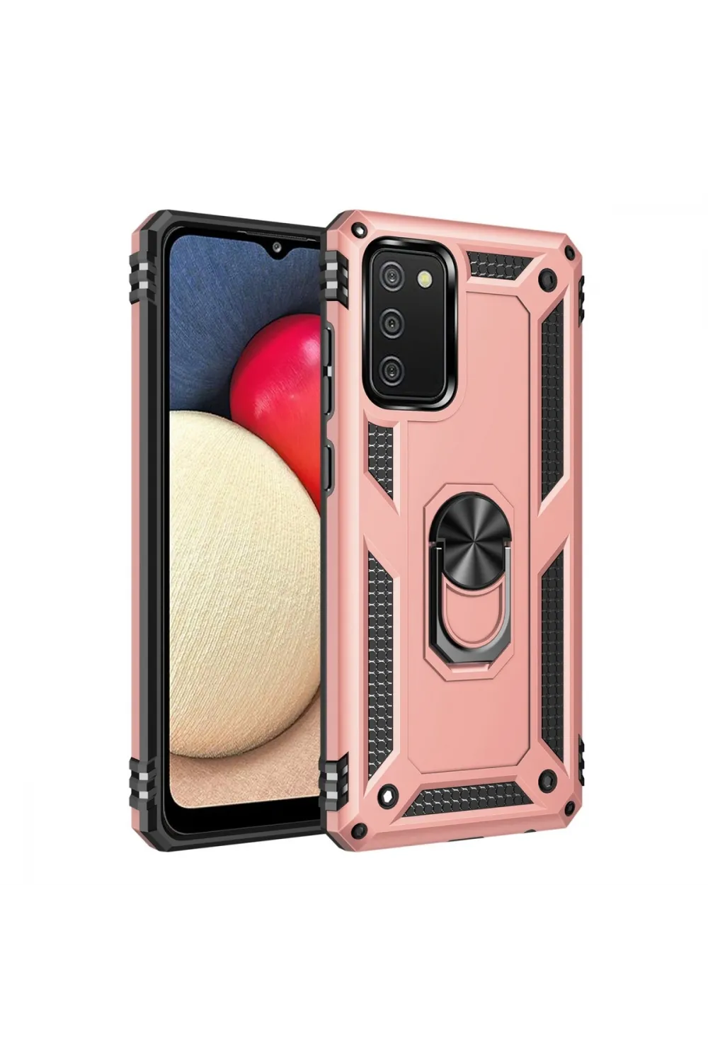 Samsung Galaxy A03s Kılıf Sofya Yüzüklü Silikon Kapak - Rose