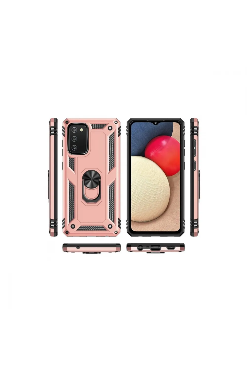 Samsung Galaxy A03s Kılıf Sofya Yüzüklü Silikon Kapak - Rose