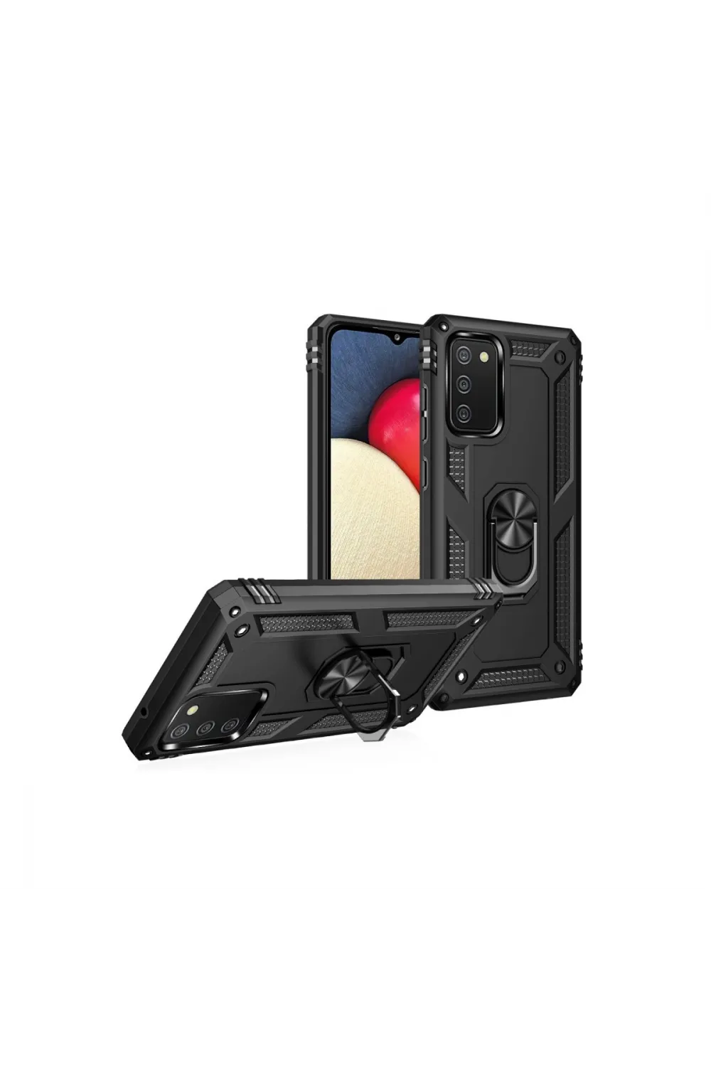 Samsung Galaxy A03s Kılıf Sofya Yüzüklü Silikon Kapak - Siyah