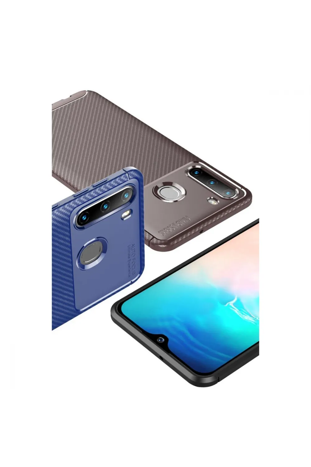Samsung Galaxy A21 Kılıf Auto Focus Karbon Kapak - Kahverengi