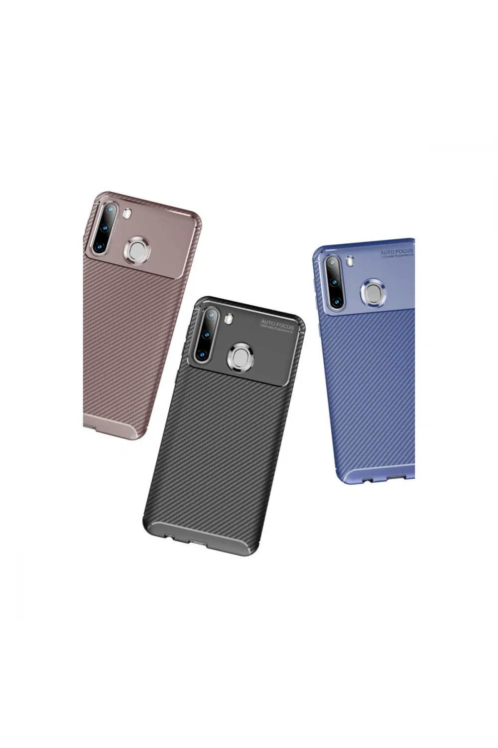 Samsung Galaxy A21 Kılıf Auto Focus Karbon Kapak - Kahverengi