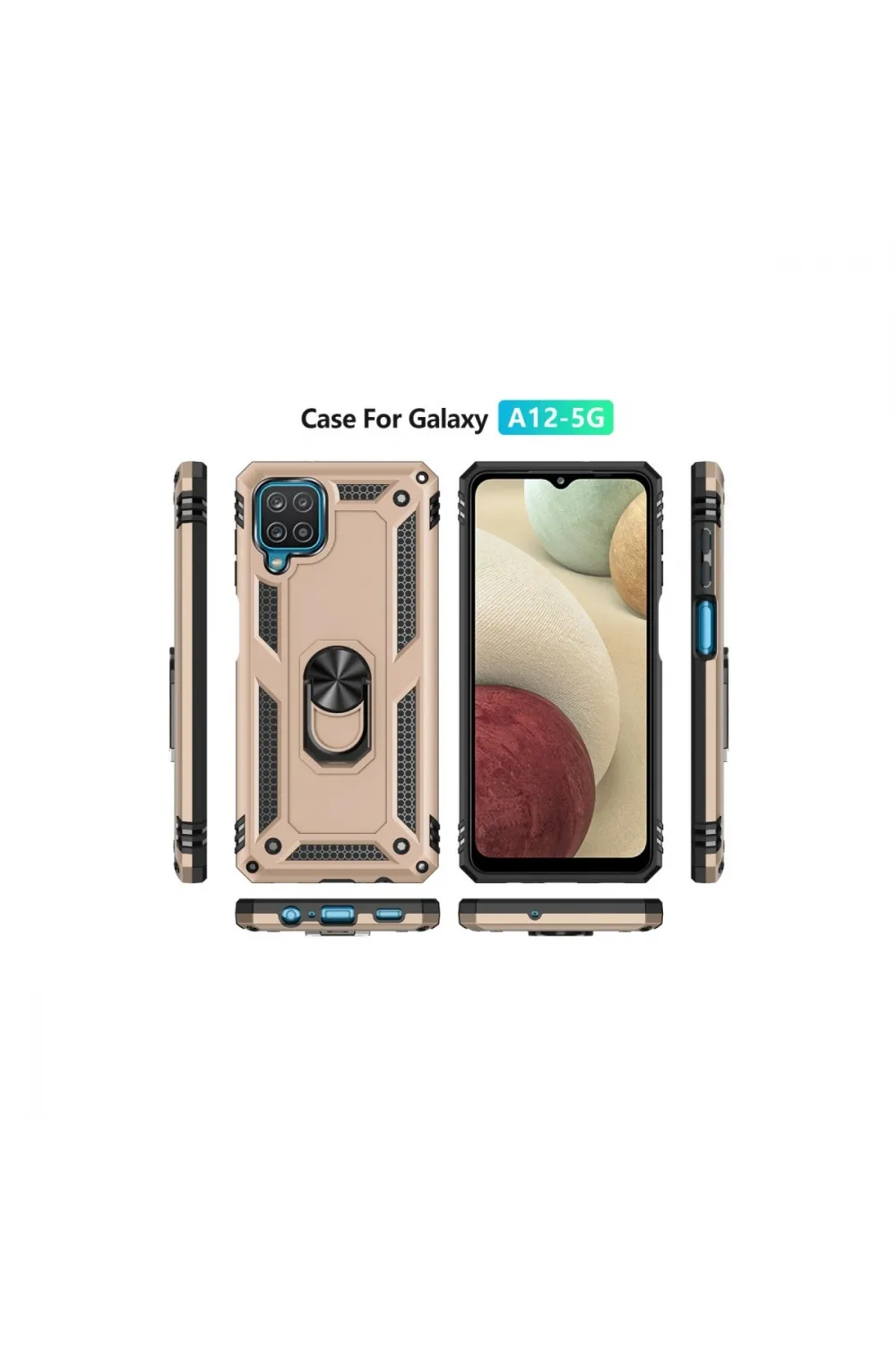 Samsung Galaxy A22 Kılıf Sofya Yüzüklü Silikon Kapak - Gold