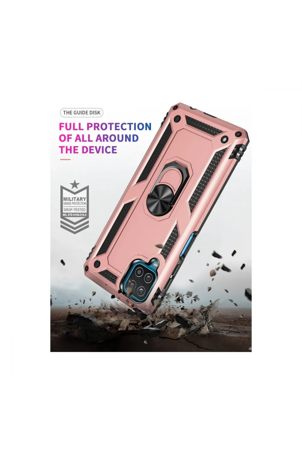 Samsung Galaxy A22 Kılıf Sofya Yüzüklü Silikon Kapak - Rose