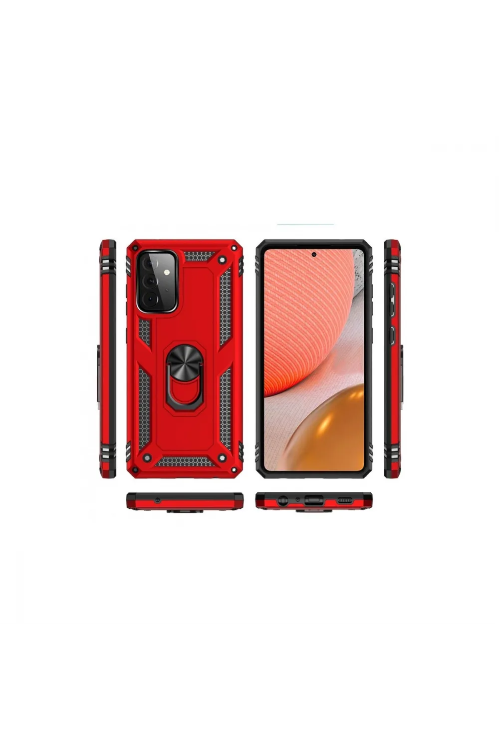 Samsung Galaxy A72 Kılıf Sofya Yüzüklü Silikon Kapak - Kırmızı