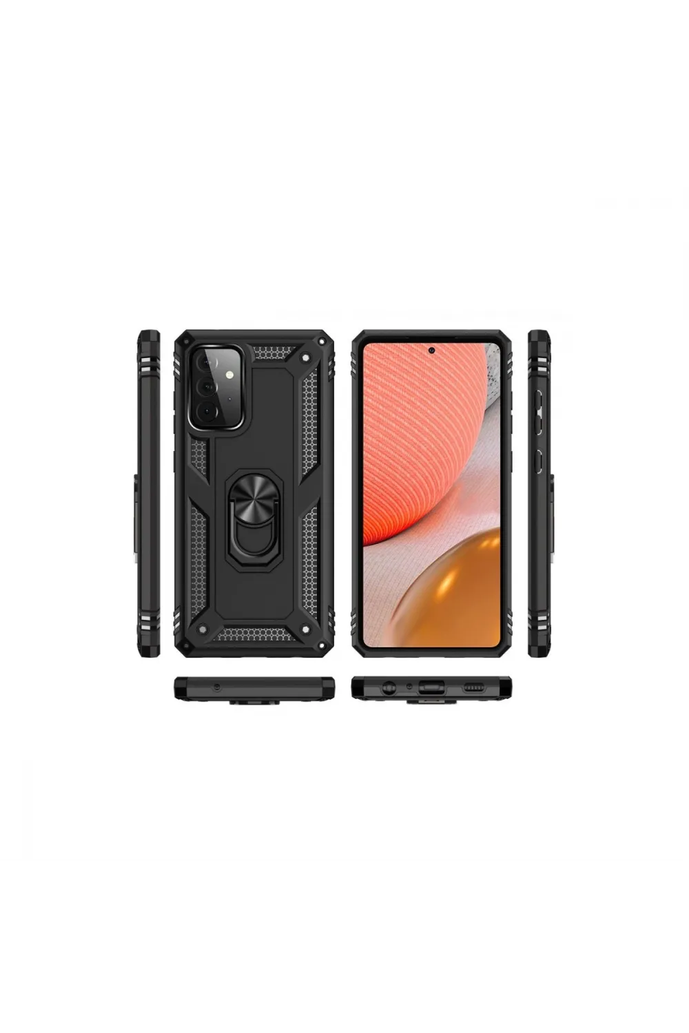 Samsung Galaxy A72 Kılıf Sofya Yüzüklü Silikon Kapak - Siyah