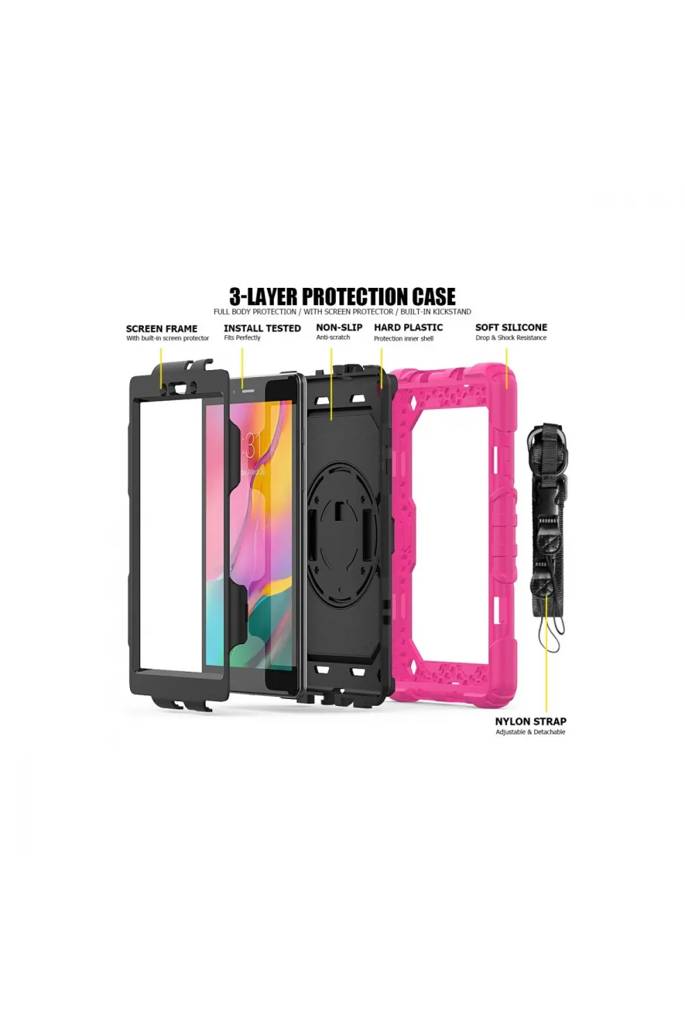 Samsung Galaxy T290 Tab A 8 Kılıf Pars Tablet Kapak - Pembe