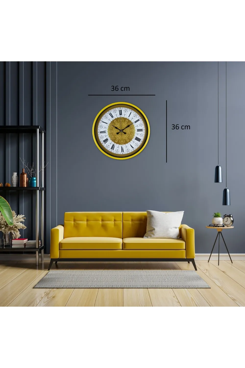 Sarı 36 Cm Desenli Dekoratif Duvar Saati