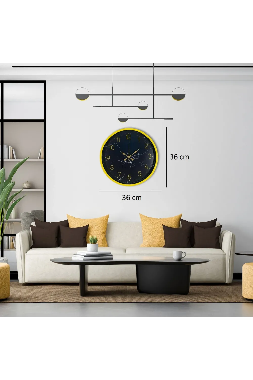 Sarı 36 Cm Mermer Desenli Duvar Saati
